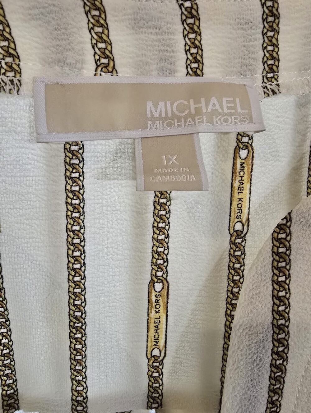 3/$50 Michael Kors Women's Gold Chain Link Print 3/4 Sleeve Blouse Size 1X